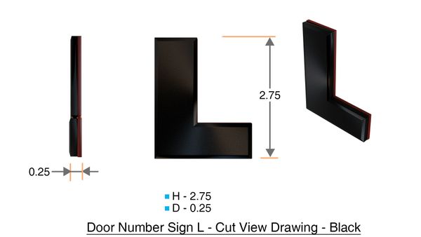 z- APARTMENT, DOOR AND MAILBOX LETTER L SIGN - LETTER SIGN L- BLACK (HIGH QUALITY PLASTIC DOOR SIGNS 0.25 THICK)