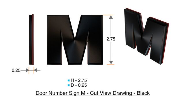 z- APARTMENT, DOOR AND MAILBOX LETTER M SIGN - LETTER SIGN M- BLACK (HIGH QUALITY PLASTIC DOOR SIGNS 0.25 THICK)
