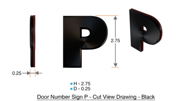 z- APARTMENT, DOOR AND MAILBOX LETTER P SIGN - LETTER SIGN P- BLACK (HIGH QUALITY PLASTIC DOOR SIGNS 0.25 THICK)