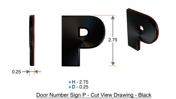 z- APARTMENT, DOOR AND MAILBOX LETTER P SIGN - LETTER SIGN P- BLACK (HIGH QUALITY PLASTIC DOOR SIGNS 0.25 THICK)