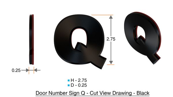 z- APARTMENT, DOOR AND MAILBOX LETTER Q SIGN - LETTER SIGN Q- BLACK (HIGH QUALITY PLASTIC DOOR SIGNS 0.25 THICK)