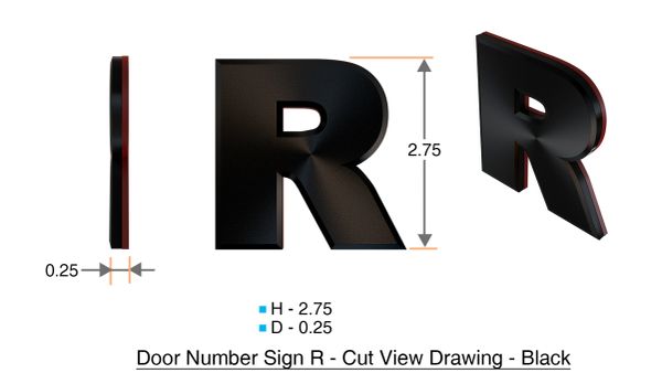z- APARTMENT, DOOR AND MAILBOX LETTER R SIGN - LETTER SIGN R- BLACK (HIGH QUALITY PLASTIC DOOR SIGNS 0.25 THICK)