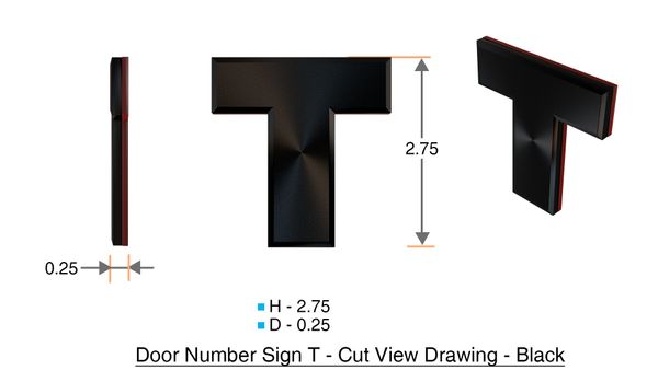 z- APARTMENT, DOOR AND MAILBOX LETTER T SIGN - LETTER SIGN T- BLACK (HIGH QUALITY PLASTIC DOOR SIGNS 0.25 THICK)