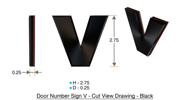 z- APARTMENT, DOOR AND MAILBOX LETTER V SIGN - LETTER SIGN V- BLACK (HIGH QUALITY PLASTIC DOOR SIGNS 0.25 THICK)