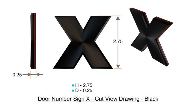 z- APARTMENT, DOOR AND MAILBOX LETTER X SIGN - LETTER SIGN X- BLACK (HIGH QUALITY PLASTIC DOOR SIGNS 0.25 THICK)