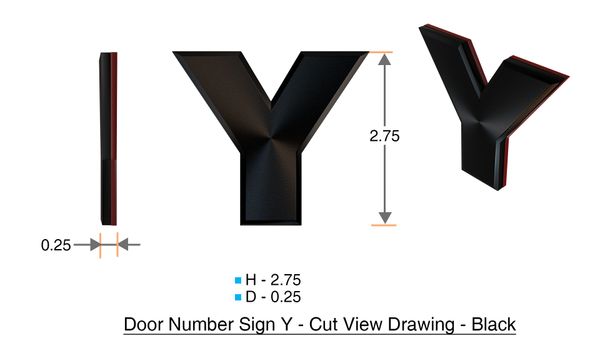 z- APARTMENT, DOOR AND MAILBOX LETTER Y SIGN - LETTER SIGN Y- BLACK (HIGH QUALITY PLASTIC DOOR SIGNS 0.25 THICK)