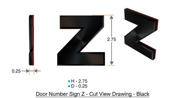 z- APARTMENT, DOOR AND MAILBOX LETTER Z SIGN - LETTER SIGN Z- BLACK (HIGH QUALITY PLASTIC DOOR SIGNS 0.25 THICK)