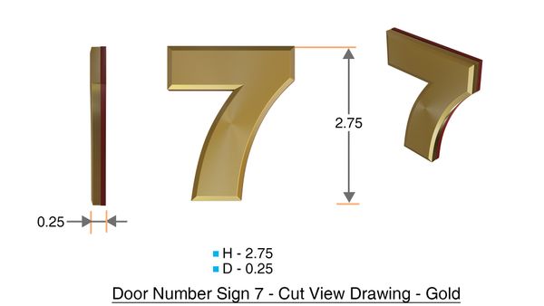 z- APARTMENT, DOOR AND MAILBOX NUMBER SEVEN SIGN - 7 SIGN- GOLD (HIGH QUALITY PLASTIC DOOR SIGNS 0.25 THICK)
