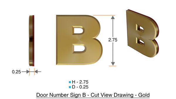 z- APARTMENT, DOOR AND MAILBOX LETTER B SIGN - LETTER SIGN B- GOLD (HIGH QUALITY PLASTIC DOOR SIGNS 0.25 THICK)