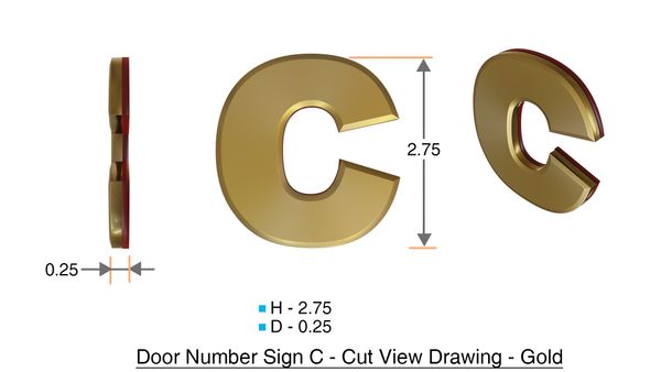 z- APARTMENT, DOOR AND MAILBOX LETTER C SIGN - LETTER SIGN C- GOLD (HIGH QUALITY PLASTIC DOOR SIGNS 0.25 THICK)