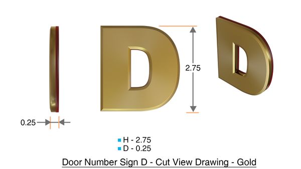 z- APARTMENT, DOOR AND MAILBOX LETTER D SIGN - LETTER SIGN D- GOLD (HIGH QUALITY PLASTIC DOOR SIGNS 0.25 THICK)