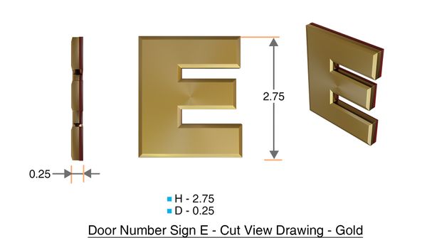 z- APARTMENT, DOOR AND MAILBOX LETTER E SIGN - LETTER SIGN E- GOLD (HIGH QUALITY PLASTIC DOOR SIGNS 0.25 THICK)