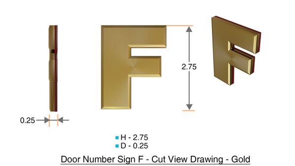 z- APARTMENT, DOOR AND MAILBOX LETTER F SIGN - LETTER SIGN F- GOLD (HIGH QUALITY PLASTIC DOOR SIGNS 0.25 THICK)