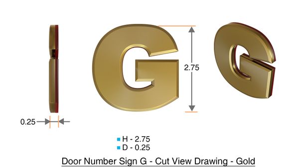 z- APARTMENT, DOOR AND MAILBOX LETTER G SIGN - LETTER SIGN G- GOLD (HIGH QUALITY PLASTIC DOOR SIGNS 0.25 THICK)