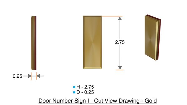 z- APARTMENT, DOOR AND MAILBOX LETTER I SIGN - LETTER SIGN I- GOLD (HIGH QUALITY PLASTIC DOOR SIGNS 0.25 THICK)