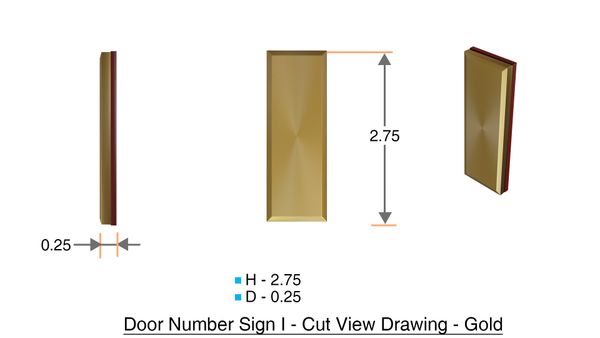 z- APARTMENT, DOOR AND MAILBOX LETTER I SIGN - LETTER SIGN I- GOLD (HIGH QUALITY PLASTIC DOOR SIGNS 0.25 THICK)