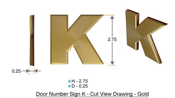 z- APARTMENT, DOOR AND MAILBOX LETTER K SIGN - LETTER SIGN K- GOLD (HIGH QUALITY PLASTIC DOOR SIGNS 0.25 THICK)