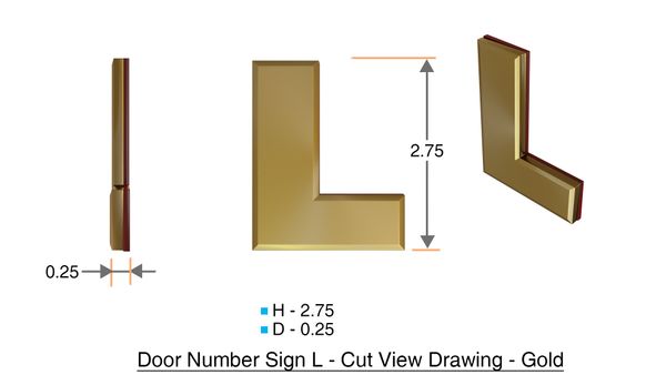 z- APARTMENT, DOOR AND MAILBOX LETTER L SIGN - LETTER SIGN L- GOLD (HIGH QUALITY PLASTIC DOOR SIGNS 0.25 THICK)