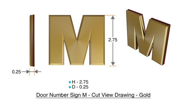z- APARTMENT, DOOR AND MAILBOX LETTER M SIGN - LETTER SIGN M- GOLD (HIGH QUALITY PLASTIC DOOR SIGNS 0.25 THICK)