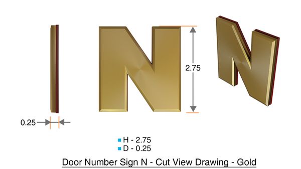 z- APARTMENT, DOOR AND MAILBOX LETTER N SIGN - LETTER SIGN N- GOLD (HIGH QUALITY PLASTIC DOOR SIGNS 0.25 THICK)