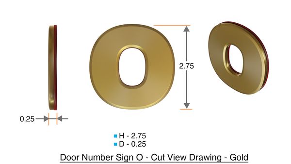 z- APARTMENT, DOOR AND MAILBOX LETTER O SIGN - LETTER SIGN O- GOLD (HIGH QUALITY PLASTIC DOOR SIGNS 0.25 THICK)
