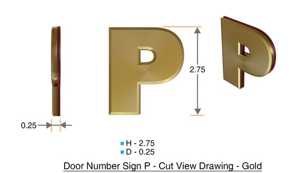 z- APARTMENT, DOOR AND MAILBOX LETTER P SIGN - LETTER SIGN P- GOLD (HIGH QUALITY PLASTIC DOOR SIGNS 0.25 THICK)