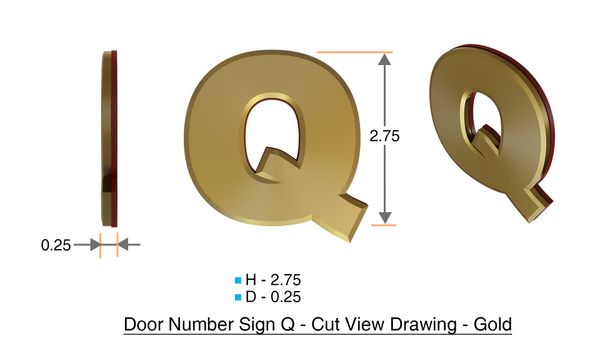 z- APARTMENT, DOOR AND MAILBOX LETTER Q SIGN - LETTER SIGN Q- GOLD (HIGH QUALITY PLASTIC DOOR SIGNS 0.25 THICK)