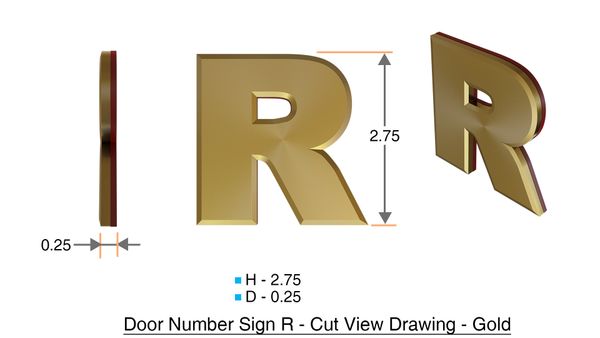 z- APARTMENT, DOOR AND MAILBOX LETTER R SIGN - LETTER SIGN R- GOLD (HIGH QUALITY PLASTIC DOOR SIGNS 0.25 THICK)