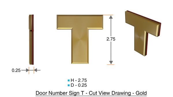 z- APARTMENT, DOOR AND MAILBOX LETTER T SIGN - LETTER SIGN T- GOLD (HIGH QUALITY PLASTIC DOOR SIGNS 0.25 THICK)