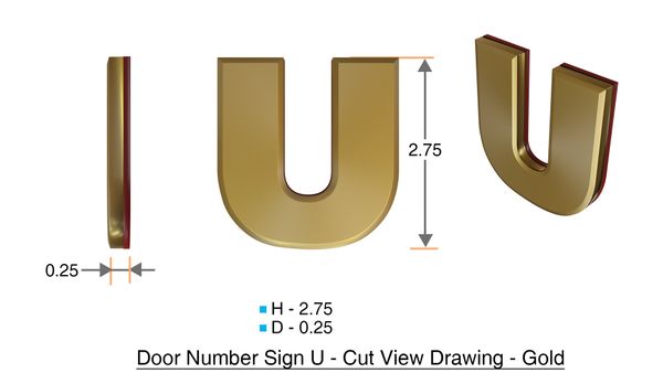 z- APARTMENT, DOOR AND MAILBOX LETTER U SIGN - LETTER SIGN U- GOLD (HIGH QUALITY PLASTIC DOOR SIGNS 0.25 THICK)