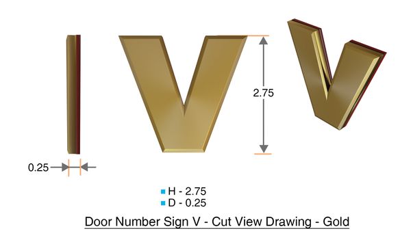 z- APARTMENT, DOOR AND MAILBOX LETTER V SIGN - LETTER SIGN V- GOLD (HIGH QUALITY PLASTIC DOOR SIGNS 0.25 THICK)