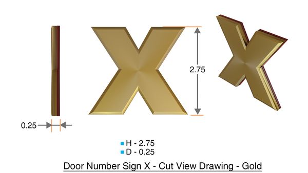z- APARTMENT, DOOR AND MAILBOX LETTER X SIGN - LETTER SIGN X- GOLD (HIGH QUALITY PLASTIC DOOR SIGNS 0.25 THICK)