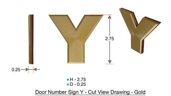 z- APARTMENT, DOOR AND MAILBOX LETTER Y SIGN - LETTER SIGN Y- GOLD (HIGH QUALITY PLASTIC DOOR SIGNS 0.25 THICK)