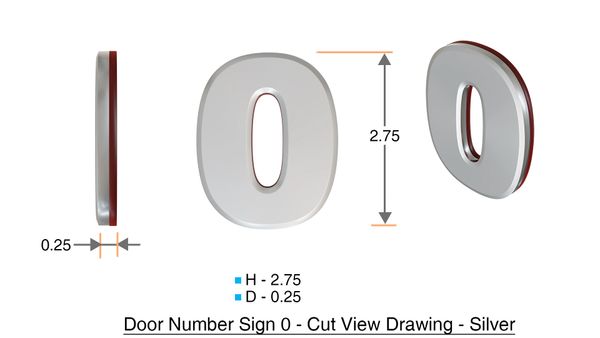 z- APARTMENT, DOOR AND MAILBOX NUMBER ZERO SIGN - 0 SIGN- SILVER (HIGH QUALITY PLASTIC DOOR SIGNS 0.25 THICK)