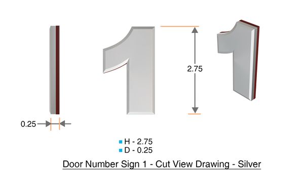 z- APARTMENT, DOOR AND MAILBOX NUMBER ONE SIGN - 1 SIGN- SILVER (HIGH QUALITY PLASTIC DOOR SIGNS 0.25 THICK)