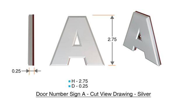 z- APARTMENT, DOOR AND MAILBOX LETTER A SIGN - LETTER SIGN A- SILVER (HIGH QUALITY PLASTIC DOOR SIGNS 0.25 THICK)