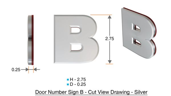 z- APARTMENT, DOOR AND MAILBOX LETTER B SIGN - LETTER SIGN B- SILVER (HIGH QUALITY PLASTIC DOOR SIGNS 0.25 THICK)