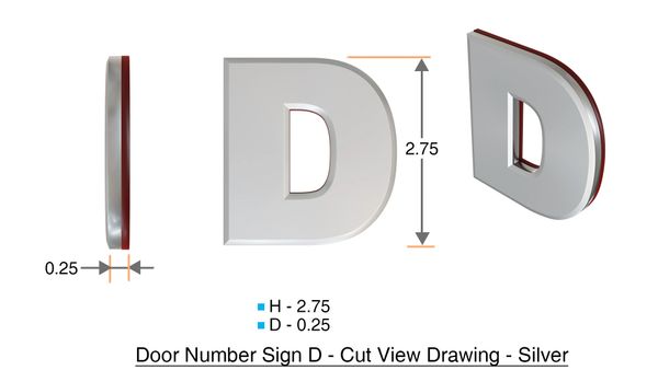 z- APARTMENT, DOOR AND MAILBOX LETTER D SIGN - LETTER SIGN D- SILVER (HIGH QUALITY PLASTIC DOOR SIGNS 0.25 THICK)
