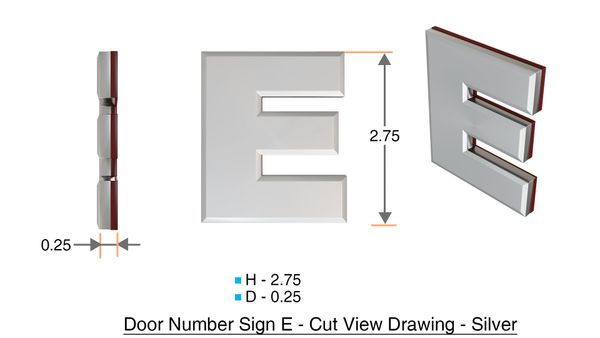 z- APARTMENT, DOOR AND MAILBOX LETTER E SIGN - LETTER SIGN E- SILVER (HIGH QUALITY PLASTIC DOOR SIGNS 0.25 THICK)