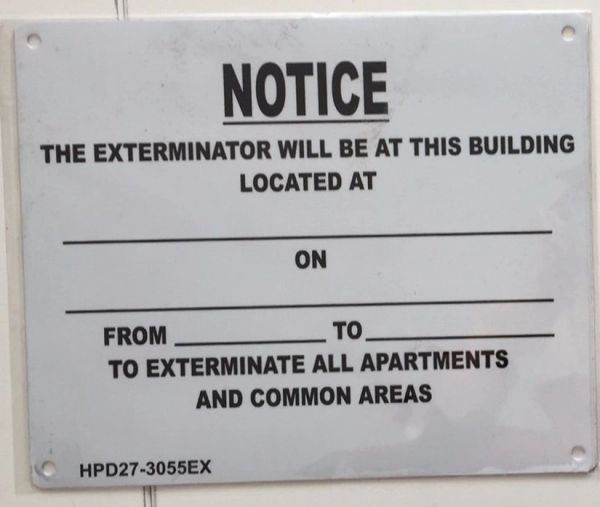 Fire Department Notice - Exterminator Visit Notice