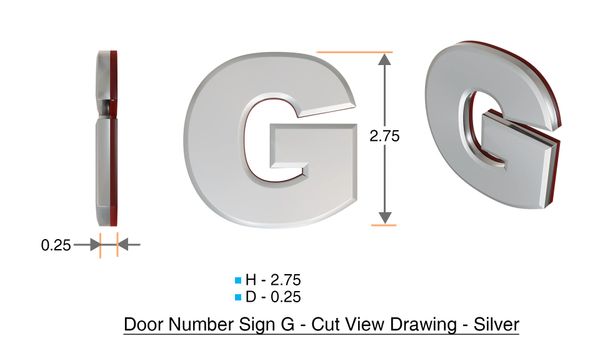 z- APARTMENT, DOOR AND MAILBOX LETTER G SIGN - LETTER SIGN G- SILVER (HIGH QUALITY PLASTIC DOOR SIGNS 0.25 THICK)