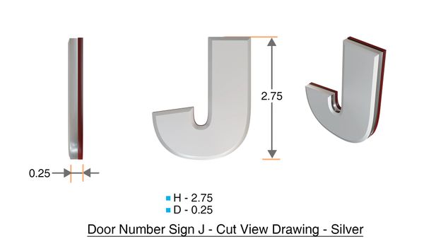 z- APARTMENT, DOOR AND MAILBOX LETTER J SIGN - LETTER SIGN J- SILVER (HIGH QUALITY PLASTIC DOOR SIGNS 0.25 THICK)