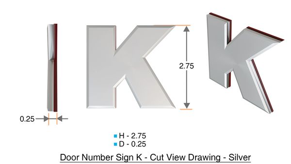 z- APARTMENT, DOOR AND MAILBOX LETTER K SIGN - LETTER SIGN K- SILVER (HIGH QUALITY PLASTIC DOOR SIGNS 0.25 THICK)