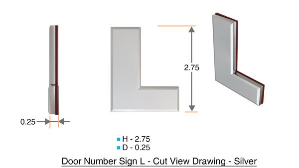 z- APARTMENT, DOOR AND MAILBOX LETTER L SIGN - LETTER SIGN L- SILVER (HIGH QUALITY PLASTIC DOOR SIGNS 0.25 THICK)