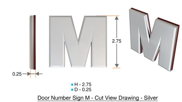 z- APARTMENT, DOOR AND MAILBOX LETTER M SIGN - LETTER SIGN M- SILVER (HIGH QUALITY PLASTIC DOOR SIGNS 0.25 THICK)