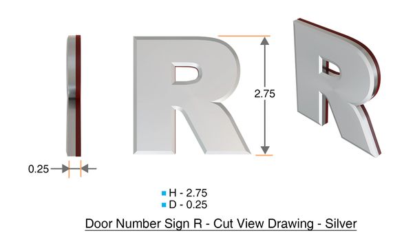 z- APARTMENT, DOOR AND MAILBOX LETTER R SIGN - LETTER SIGN R- SILVER (HIGH QUALITY PLASTIC DOOR SIGNS 0.25 THICK)