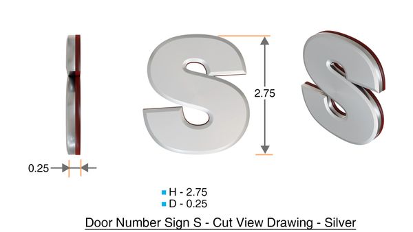 z- APARTMENT, DOOR AND MAILBOX LETTER S SIGN - LETTER SIGN S- SILVER (HIGH QUALITY PLASTIC DOOR SIGNS 0.25 THICK)