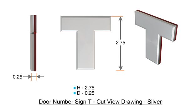 z- APARTMENT, DOOR AND MAILBOX LETTER T SIGN - LETTER SIGN T- SILVER (HIGH QUALITY PLASTIC DOOR SIGNS 0.25 THICK)