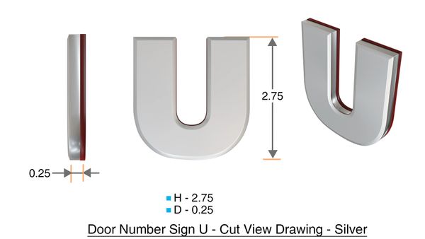 z- APARTMENT, DOOR AND MAILBOX LETTER U SIGN - LETTER SIGN U- SILVER (HIGH QUALITY PLASTIC DOOR SIGNS 0.25 THICK)