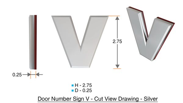 z- APARTMENT, DOOR AND MAILBOX LETTER V SIGN - LETTER SIGN V- SILVER (HIGH QUALITY PLASTIC DOOR SIGNS 0.25 THICK)